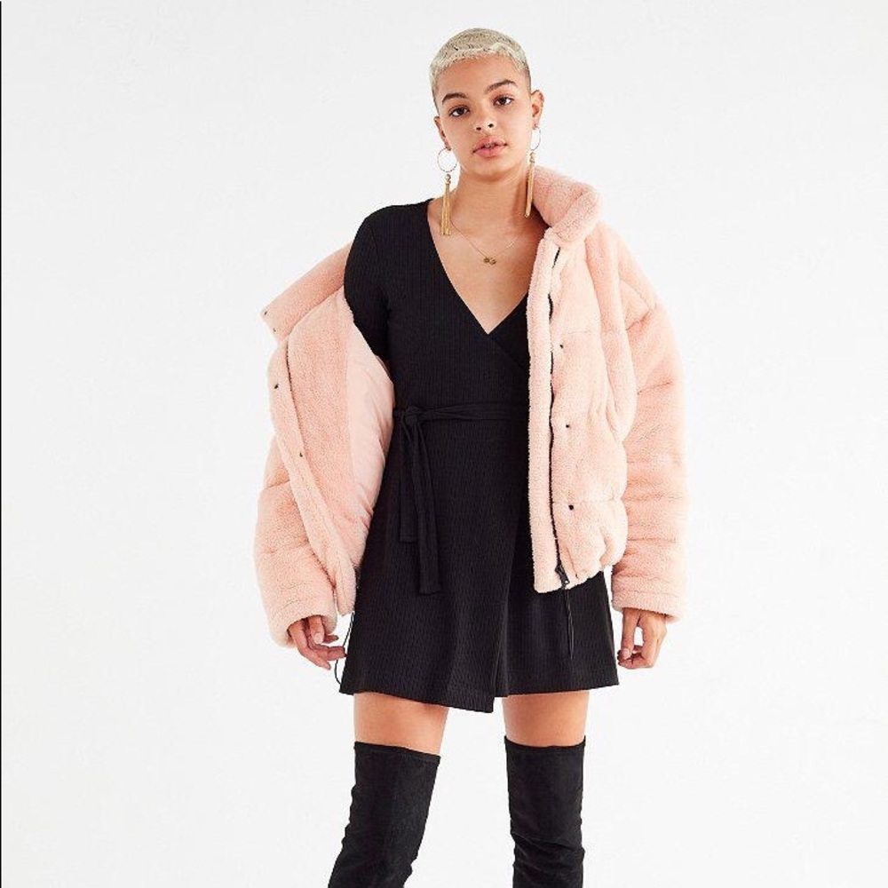 UO Ribbed Knit Mini Wrap Dress